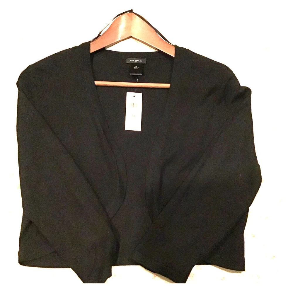 Ann Taylor LS shrug in black, size M
